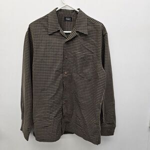 Haggar Dress Shirt Mens Size M (15.5x34) Brown Geometric Point Collar (A18)